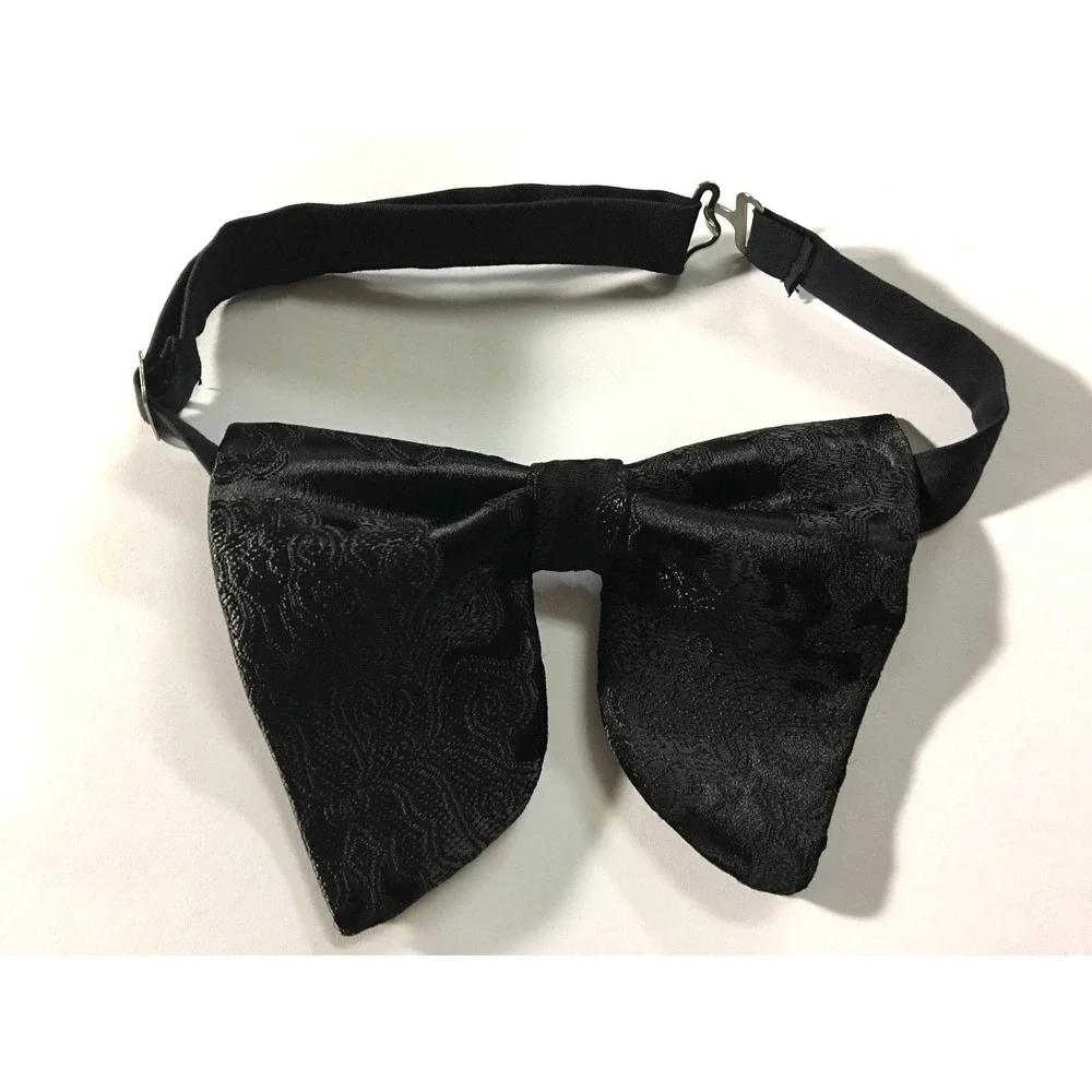 Handmade Oversized Black Brocade Bow tie Vintage style 70`s Wedding Prom